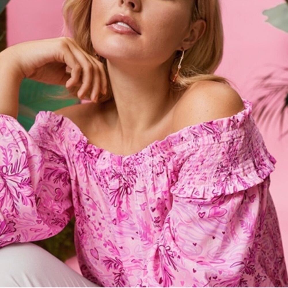 Lilly Pulitzer Blanche Off The Shoulder Top Wild About You Pink Blossom S